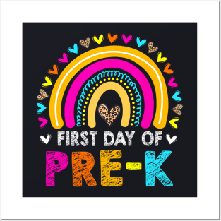 First Day Of Pre K Back To School Leopard Rainbow Girl Posters and Art